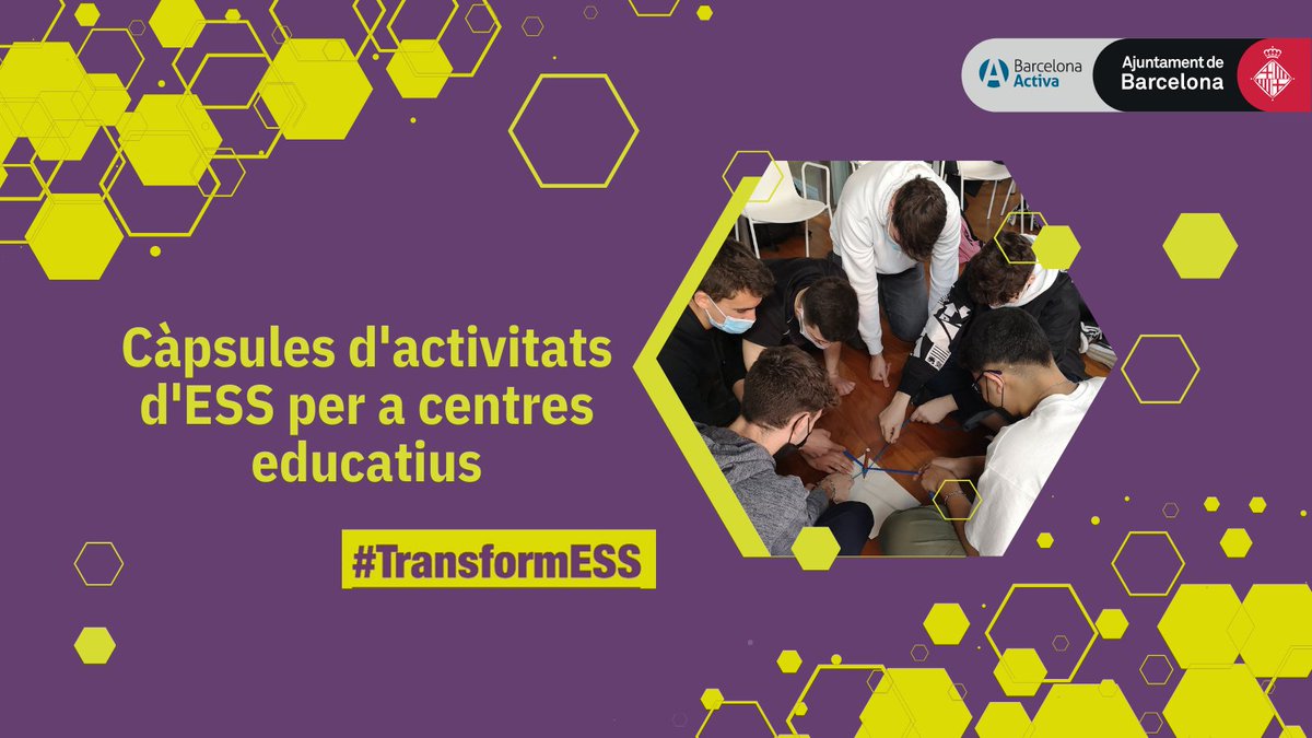 AltresEconomies's tweet photo. 🆕Vols treballar l'Economia Social i Solidària amb l'alumnat?
#TransformESS: formació gratuïta per a joves d'ESO, batx i cicles formatius
> https://t.co/wSOXL3fPFi
> Clica “Projecte de Vida Professional”
> Tria i inscriu-te
ℹ️ innovaciosocioeconomica@barcelonactiva.cat https://t.co/KAjNvOuLKn