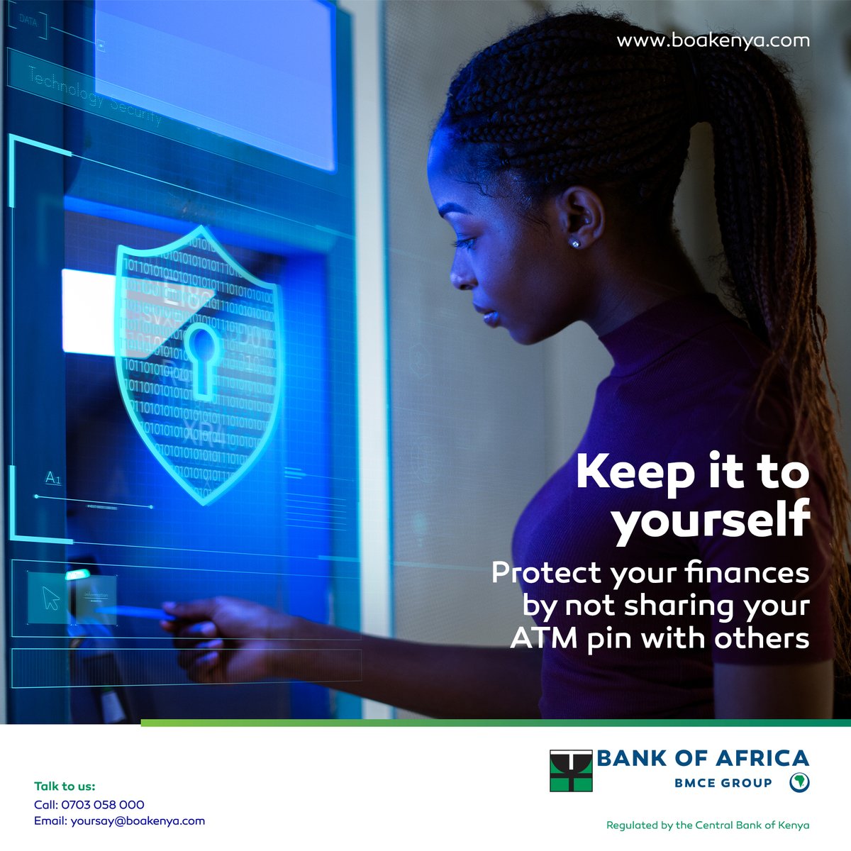 BankofAfrica_Ke's tweet photo. Yes, it does not matter how much you trust, it’s risky to share your ATM pin with anyone, including family and friends. In case of any breach, reach us at 0703 058 000 for assistance.
#SecureYourBanking https://t.co/FraF19f8kY