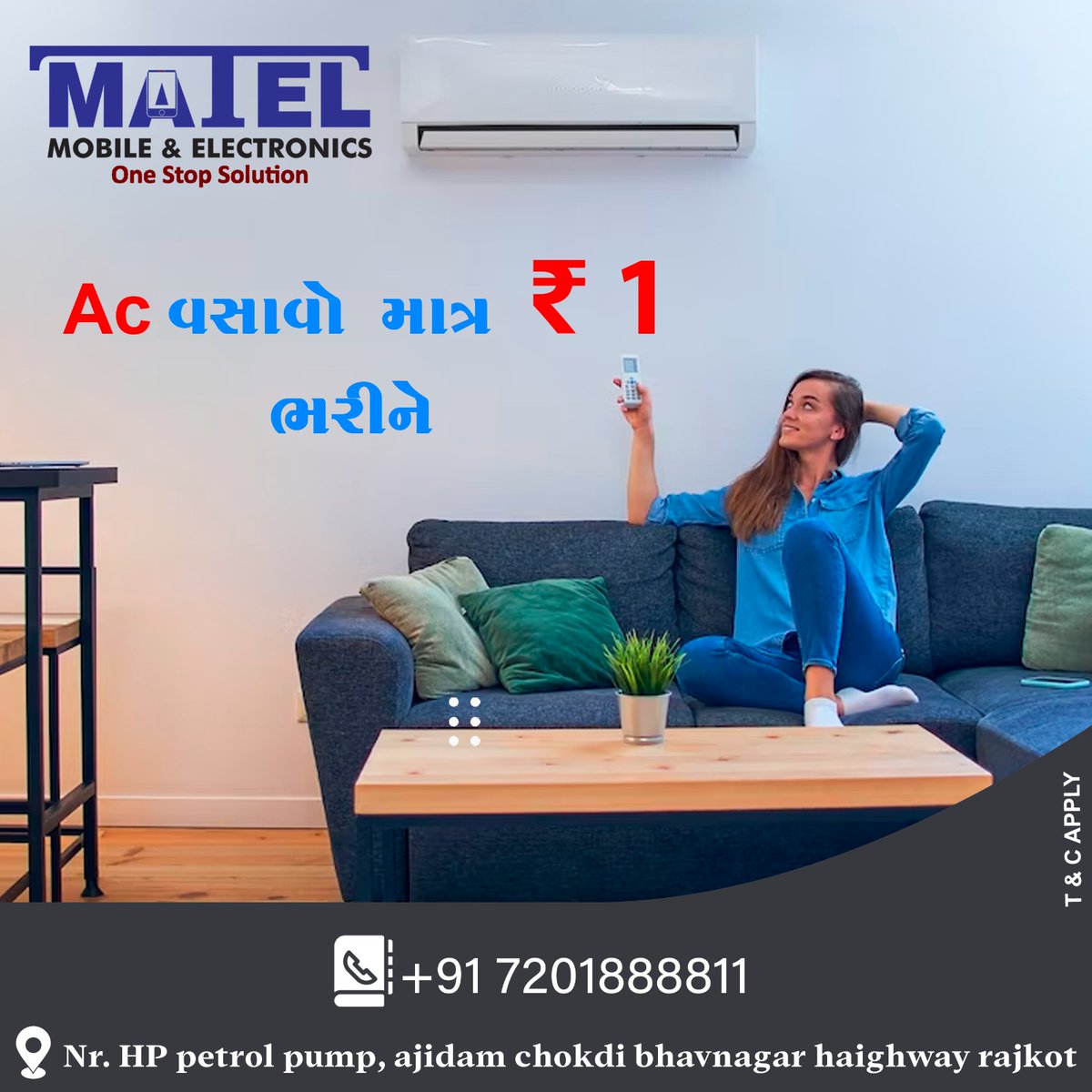 MobileMatel's tweet photo. AC વસાવો માત્ર 1 ₹ ભરીને 
Summer Special OFFER

#matelmobileelectronics #electronics #onestopsolution #rajkot #ac #cooling  #airconditioner #summer #summerspecial #mobile https://t.co/zTGPairnBJ