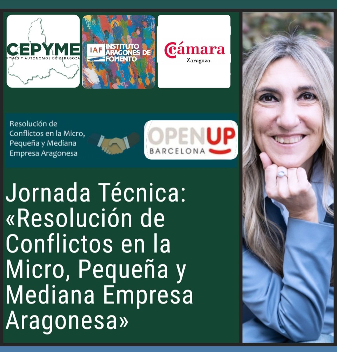 📍27 de abril 
Nuestra socia <a href="/carmengilcagil/">Carmen Gil</a> participa como ponente en la jornada "Resolución de conflictos en la micro, pequeña y mediana empresa aragonesa" donde compartirá las ventajas de la #mediación para la #empresa y casos de éxito. 

Inscripción ⬇️
emprenderenaragon.es/inscripcion-ac…