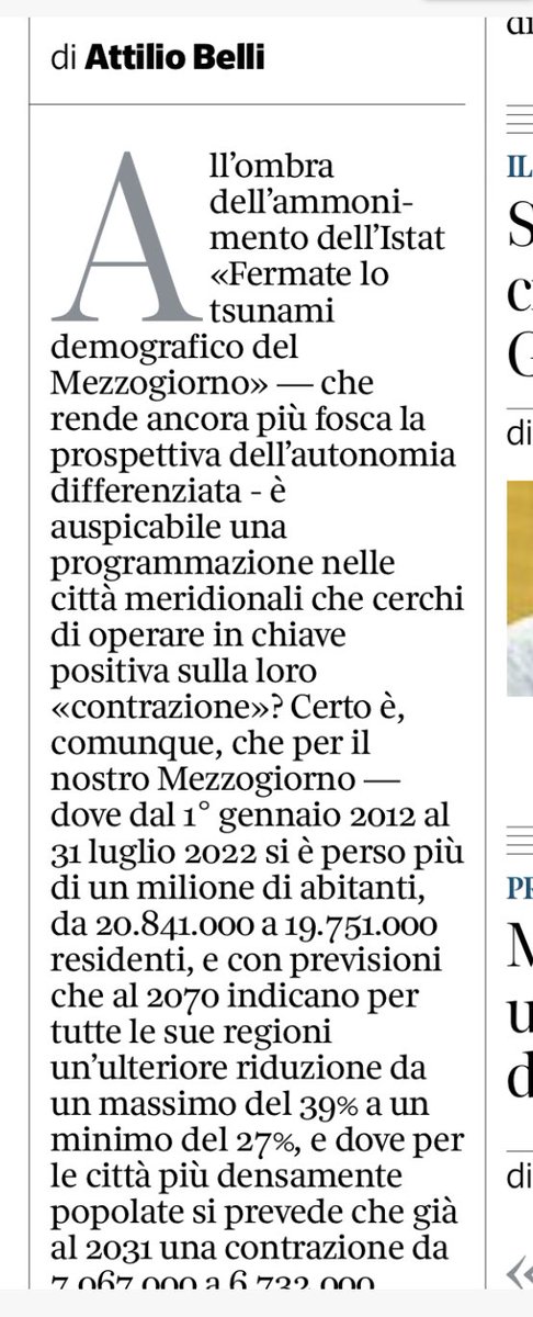 In 10 anni, dal 1° gennaio 2012 al 31 luglio 2022,  il #Mezzogiorno ha perso più di un milione di abitanti. 
Questo dato dovrebbe essere tenuto in debito conto quando si discute di autonomia differenziata.