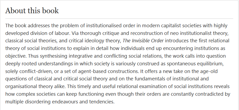 My book 'The Invisible Order' seems to be in discount! 

Everything you always wanted to know about #SocialTheory (but were afraid to ask).

I don't know how long this campaign will last, but I would grab it quickly!

link.springer.com/book/10.1007/9…
