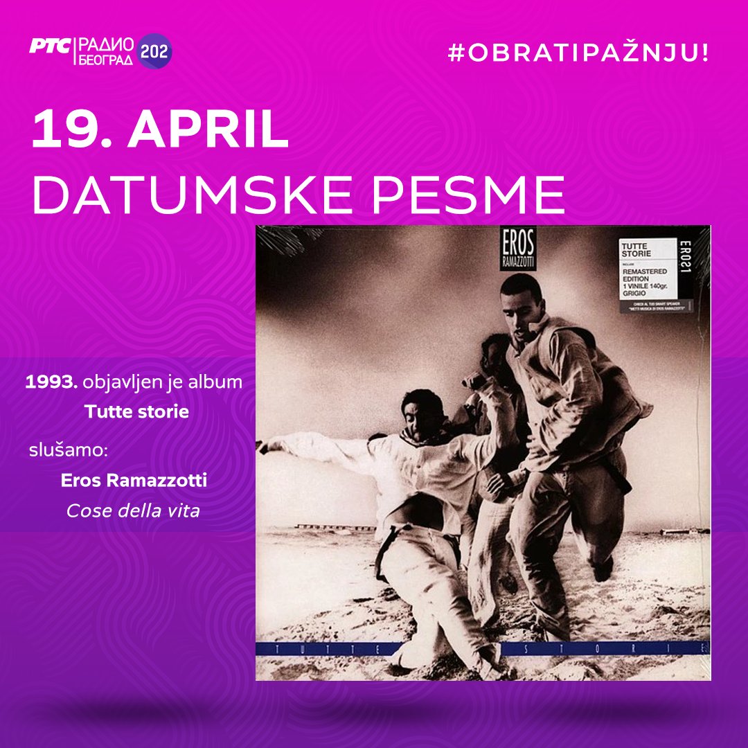 Beograd202's tweet photo. 🗓️ #DatumskePesme - slušamo radnim danima od 14 sati
1972. ✴️ THE DOORS - album #LAWoman
1993. ✴️ EROS RAMAZZOTTI - album #TutteStorie
1999. ✴️ THE CRANBERRIES - album #BuryTheHatchet
2008. ✴️ MADONNA - album #HardCandy
#19April #NaDanašnjiDan
#OnThisDay https://t.co/HOEtnDC9K1