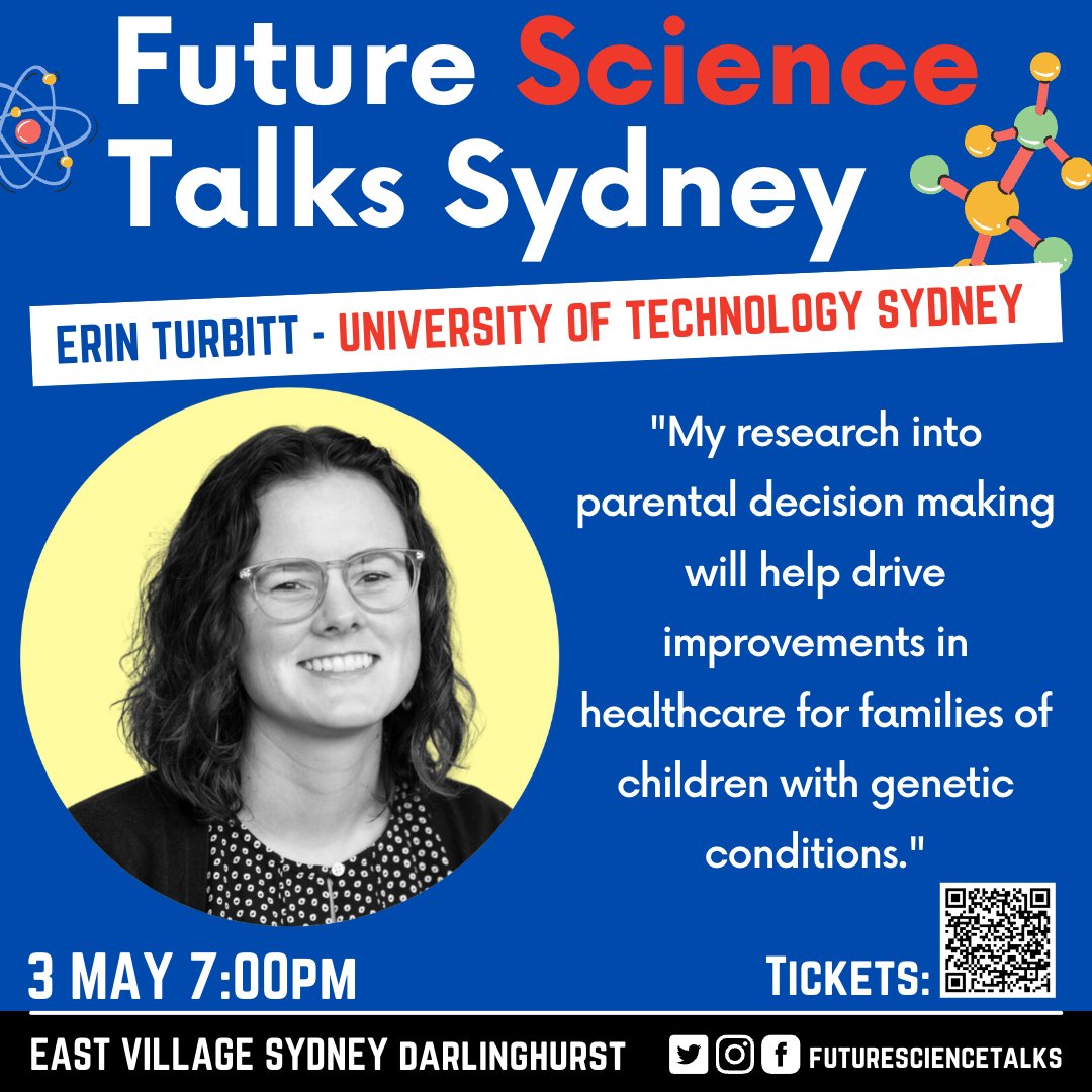 Future Science Talks (@sciencetalksau) on Twitter photo Come see <a href="/erin_turbitt/">Dr Erin Turbitt</a> speak about parental decision making 👶 at the upcoming @ScienceTalksSyd event on 3 May
Tickets available here: eventbrite.com.au/e/future-scien… Come see <a href="/erin_turbitt/">Dr Erin Turbitt</a> speak about parental decision making 👶 at the upcoming @ScienceTalksSyd event on 3 May
Tickets available here: eventbrite.com.au/e/future-scien…