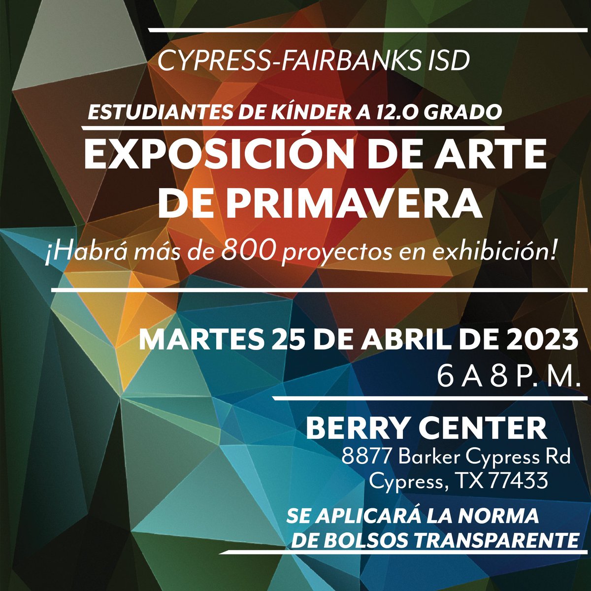 Please join us Tuesday, April 25th to celebrate the creative achievements of 800+ students from our K-12 art programs! The massive exhibit includes a variety of sculptures, drawings, paintings, and digital art and photography pieces!