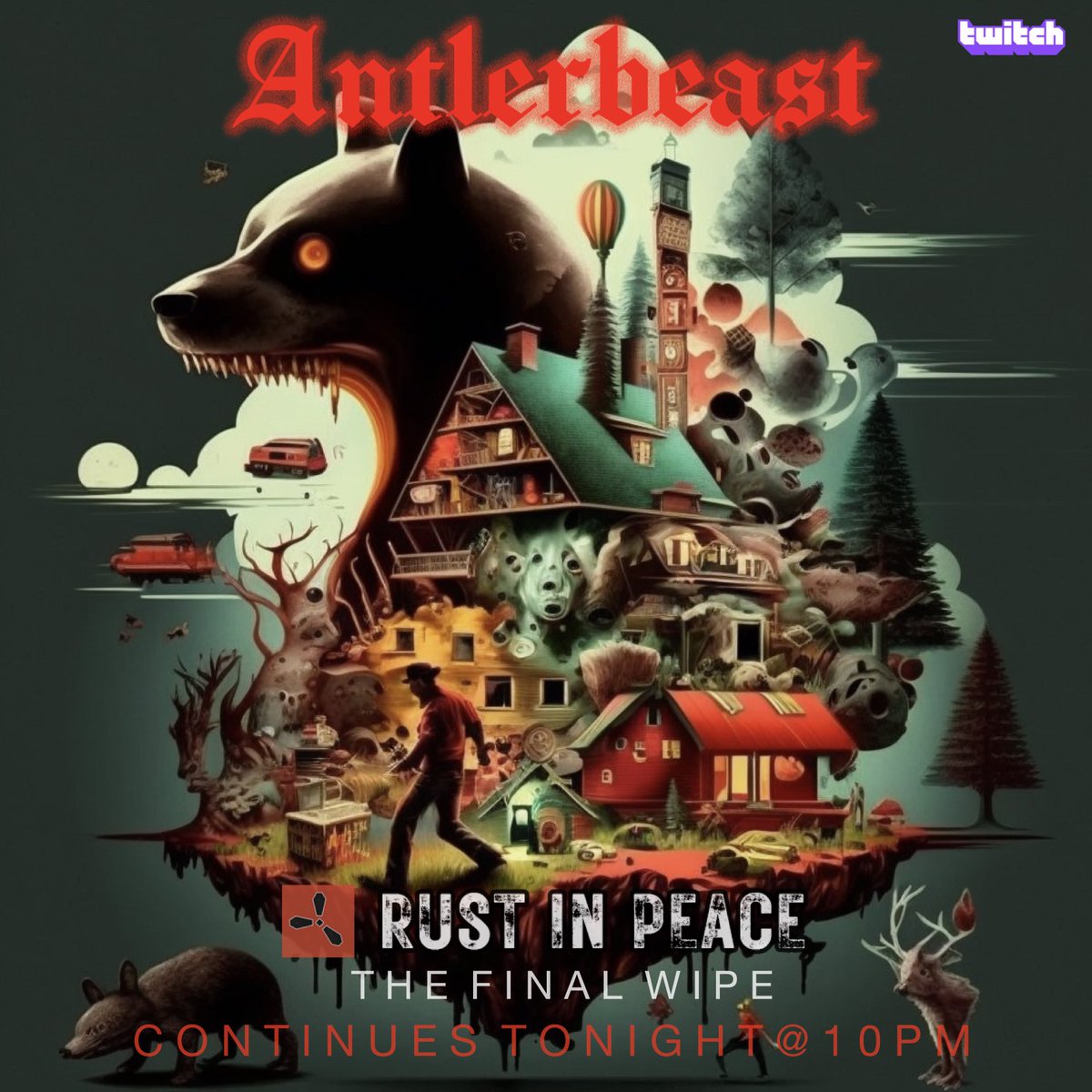 _antlerbeast's tweet photo. As we roll on with the final wipe (for now) of @RustInPeaceRIP we are back live tonight for something a little more chaotic. Who will be on? Will we continue to see some old faces? Are some rivalries reignited? Will some beefs be squashed? 
Find out tonight @ 10ish https://t.co/cIvsfYZSJZ