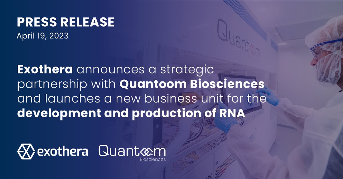 [PRESS RELEASE] Exothera Nucleic Acids will be the world’s first CDMO with access to Quantoom Biosciences’s revolutionary Nfinity™ platform for the continuous production of RNA which Exothera will offer as a service! Discover the press release: bit.ly/3Abb2de