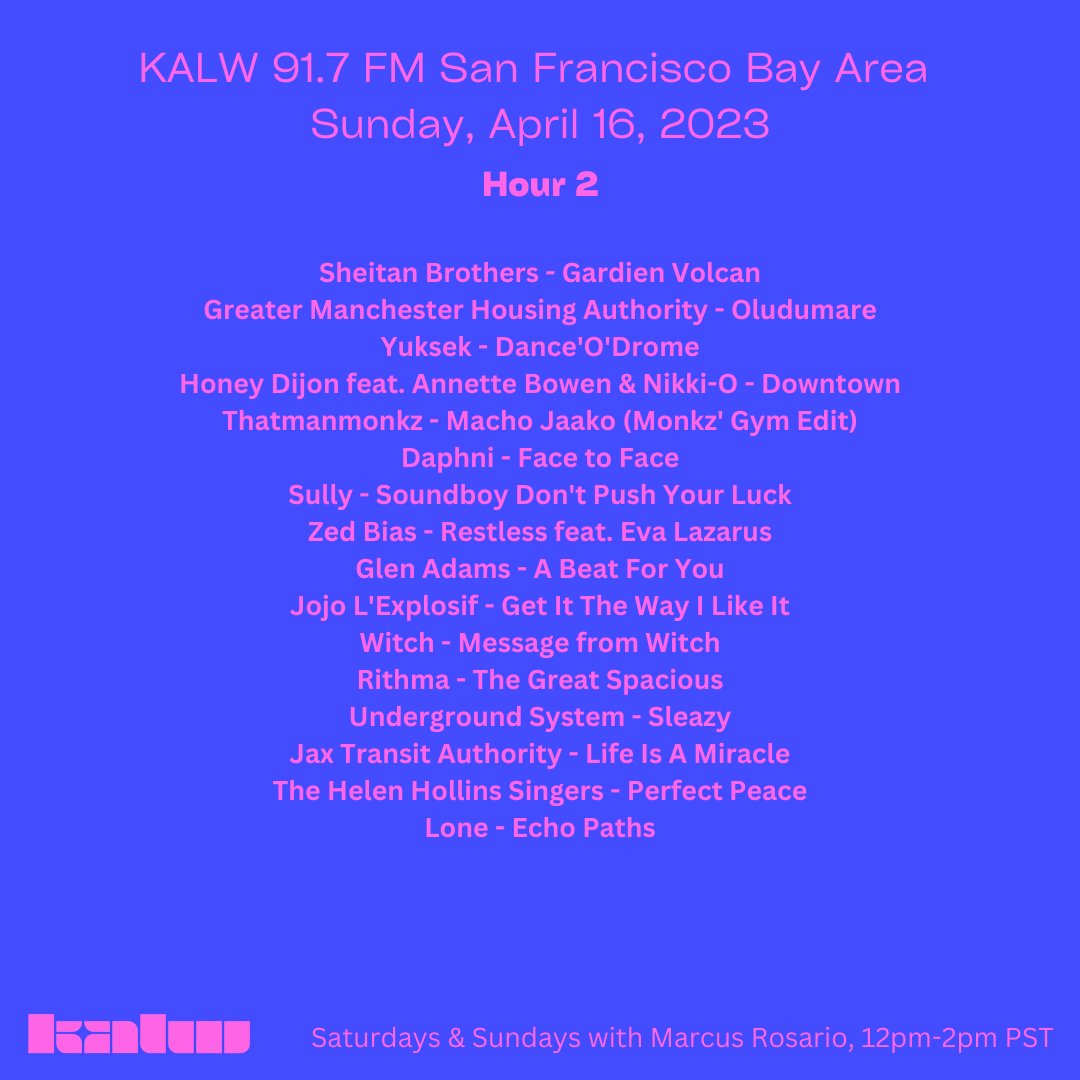 Mawkus 🇵🇷 (@marcus_rosario) on Twitter photo my latest <a href="/KALW/">KALW</a> radio shows are up!
🎶 from <a href="/KassaOverall/">kassa overall</a> <a href="/nabihahiqbal/">Nabihah Iqbal</a> <a href="/Ladynicolewray/">LADY WRAY</a> <a href="/thisismoonchild/">Moonchild</a> <a href="/yuksek/">YUKSEK</a> <a href="/LarryJuneTFM/">GOOD JOB LARRY 🍊</a> <a href="/Alchemist/">Alchemist Type Beat</a> <a href="/dave_okumu_/">DAVE OKUMU</a> <a href="/flyanakin/">derail davis</a> <a href="/roisinmurphy/">Róisín Murphy</a> <a href="/tommycappellato/">Tommaso Cappellato</a> <a href="/lalinstjuste/">LalinStJuste</a> & hella more!
#42 on.soundcloud.com/b4E9t
#43 on.soundcloud.com/uZRoL my latest <a href="/KALW/">KALW</a> radio shows are up!
🎶 from <a href="/KassaOverall/">kassa overall</a> <a href="/nabihahiqbal/">Nabihah Iqbal</a> <a href="/Ladynicolewray/">LADY WRAY</a> <a href="/thisismoonchild/">Moonchild</a> <a href="/yuksek/">YUKSEK</a> <a href="/LarryJuneTFM/">GOOD JOB LARRY 🍊</a> <a href="/Alchemist/">Alchemist Type Beat</a> <a href="/dave_okumu_/">DAVE OKUMU</a> <a href="/flyanakin/">derail davis</a> <a href="/roisinmurphy/">Róisín Murphy</a> <a href="/tommycappellato/">Tommaso Cappellato</a> <a href="/lalinstjuste/">LalinStJuste</a> & hella more!
#42 on.soundcloud.com/b4E9t
#43 on.soundcloud.com/uZRoL