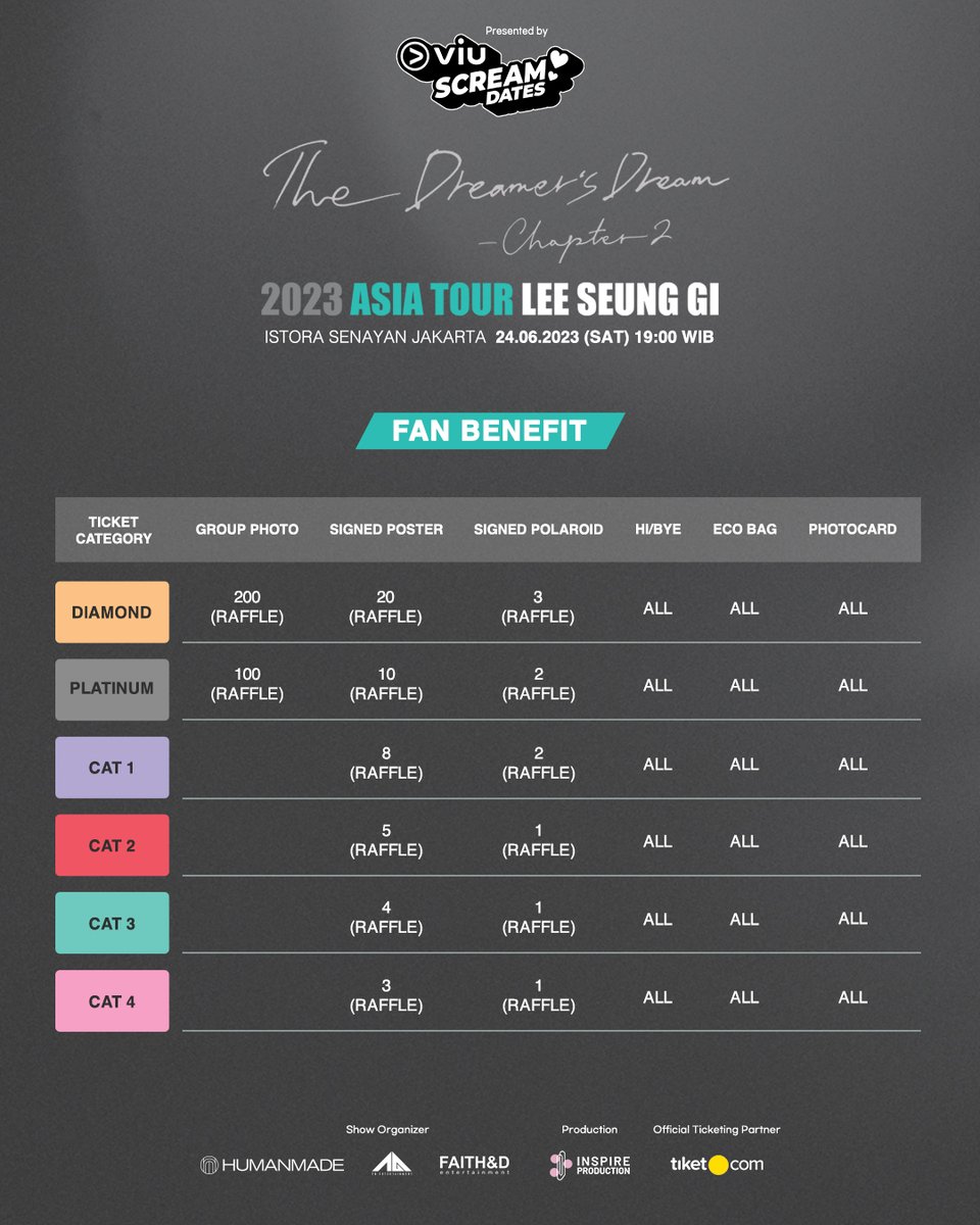 Viu_ID's tweet photo. [TICKETING ANNOUNCEMENT] Dear Viu'ers and Airen Indonesia, these are the official Seat Plan, Fan Benefits, and Ticket Sales info for 2023 Asia Tour Lee Seung Gi 'THE DREAMER’s DREAM - Chapter 2' in Jakarta. 

#Viu #LeeSeungGi #LeeSeungGiinJakarta https://t.co/ldEmbXLlDe