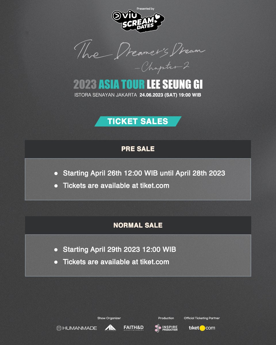 Viu_ID's tweet photo. [TICKETING ANNOUNCEMENT] Dear Viu'ers and Airen Indonesia, these are the official Seat Plan, Fan Benefits, and Ticket Sales info for 2023 Asia Tour Lee Seung Gi 'THE DREAMER’s DREAM - Chapter 2' in Jakarta. 

#Viu #LeeSeungGi #LeeSeungGiinJakarta https://t.co/ldEmbXLlDe