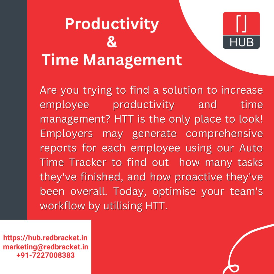 RedbracketH's tweet photo. Are you looking for a way to improve time management and productivity among your employees? Look no further than HTT!  Try HTT today and optimize your team's workflow. #HTT #timetracking #productivity
https://t.co/yu4IOlxxNh https://t.co/3hunF1Wc5V