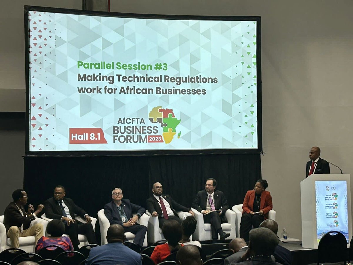 ARSO_1977's tweet photo. During the AfCFTA Business Forum 2023, PAQI institutions, @AfCFTA  and @isostandars, successfully held a session on “Making Technical Regulations work for African Businesses” to create opportunities for interactions between QI and Regulatory Institutions and the private sector https://t.co/6QHbL1S5ZY