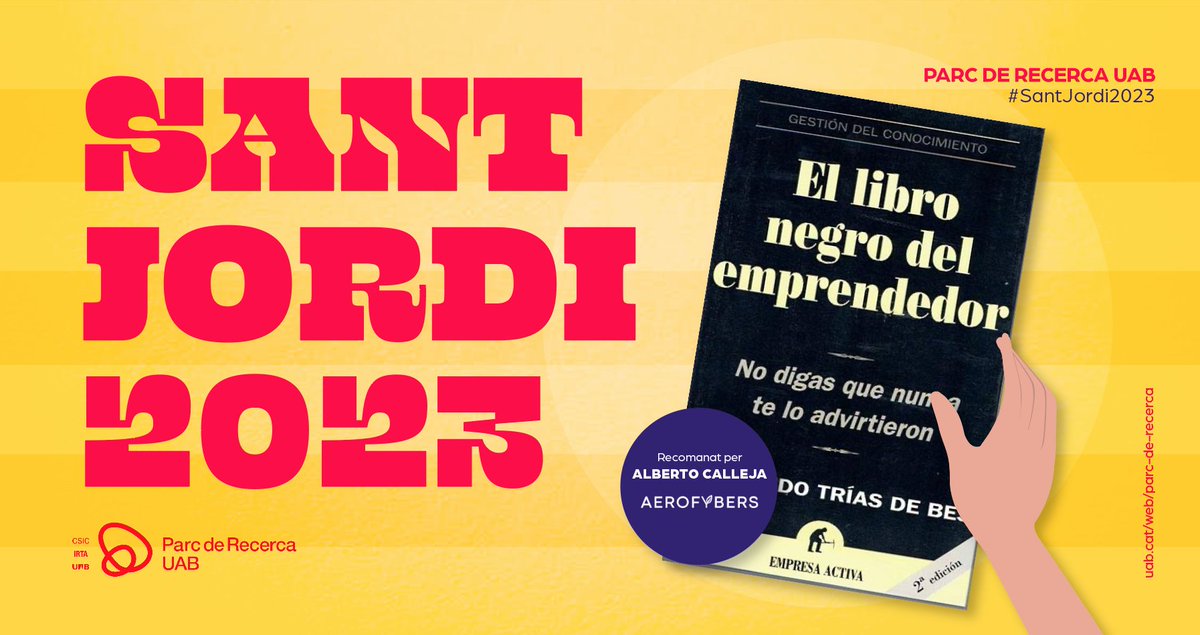 1⃣Alberto Calleja de <a href="/Aerofybers_Tech/">Aerofybers Technologies</a> ens recomana el llibre:
"El libro negro del emprenedor: No digas que nunca te lo advirtieron" de Fernando Trias de Bes. 

💡Si estàs pensant en emprendre aquest és el teu llibre per #SantJordi2023 #SantJordiUAB