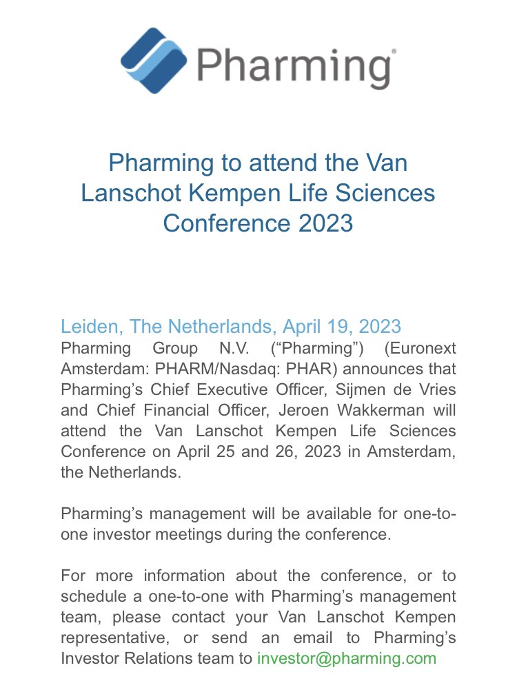 PharmingForum's tweet photo. Pharming to attend the Van Lanschot Kempen Life Sciences Conference 2023
$PHAR https://t.co/xtdXGxegf9