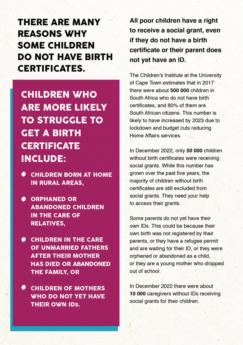 There are many vulnerable kids👧🏾in SA without birth certificates, including abandoned or orphaned kids. #UnregisteredKids need #Regulation13 (1) #ChildGrants to survive & develop while caregivers or social workers try to get #BirthCertificates. Explained👉🏾bit.ly/3mFloyU