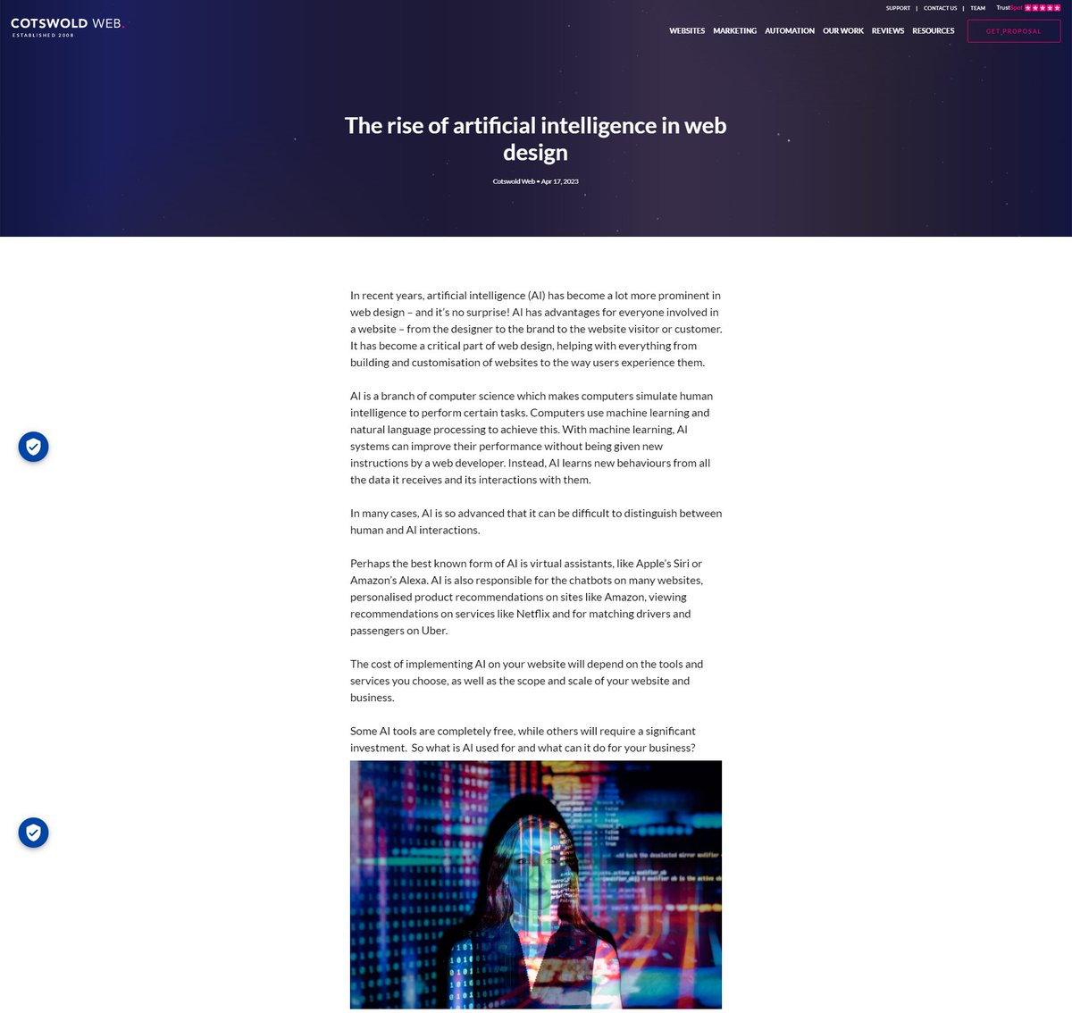 cotswoldweb's tweet photo. The rise of artificial intelligence in web design ๐ค Find out more on our latest blog >>> https://t.co/MOaym04dLo #ChatGPT #AI #ArtificialIntelligence #WebDesign #CotswoldWeb https://t.co/JPkdCO9E7I