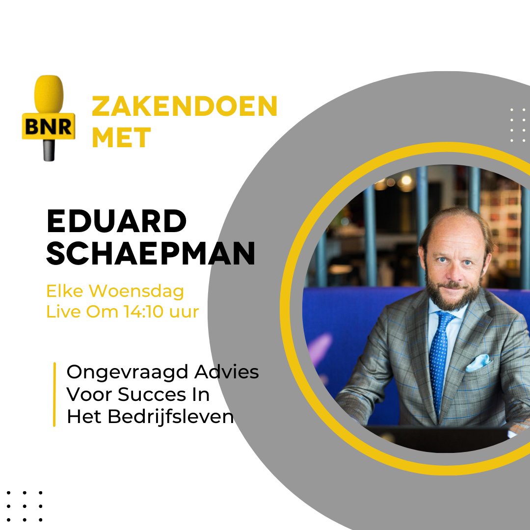 We are excited to announce that our CEO <a href="/eduardschaepman/">eduard schaepman</a> is going to be attending a weekly #Dutch radio appearance for <a href="/BNRzaken/">BNR Zakendoen</a>! 

📻Tune in #live every Wednesday at 2:10 P.M: bddy.me/41HsK3E 

#business #entrepreneur #bnrradio #bnrzaken #zakendoen