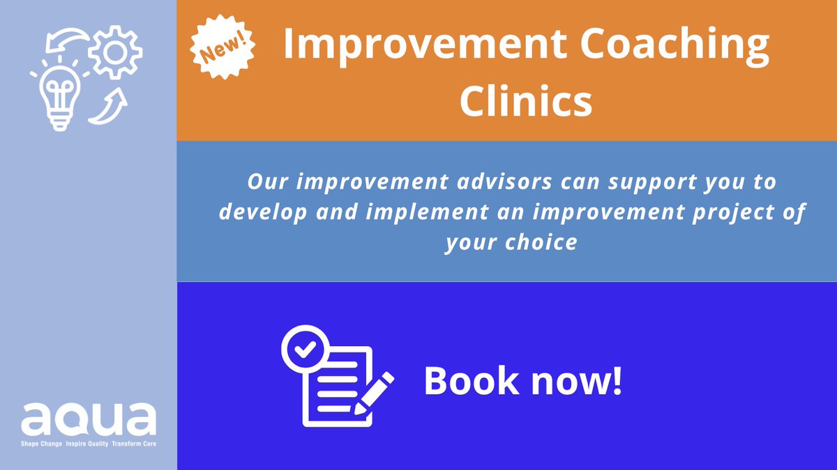 30 minute bookable slots are now available with one of our improvement advisors!

Anyone that has attended one of our quality improvement programmes is eligible.

Book a time and date to suit you: bit.ly/3KHekvb