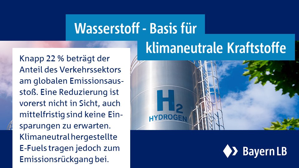 Wie gelingt es, Emissionen im Verkehrssektor zu reduzieren? Wie werden E-Fuels klimaneutral? Welche Herausforderungen sehen wir? Antworten gibt die aktuelle Researchstudie der BayernLB.
bit.ly/3UIIJfS 

#bayernlb #fortschrittsfinanzierer #erneuerbareenergien #wasserstoff