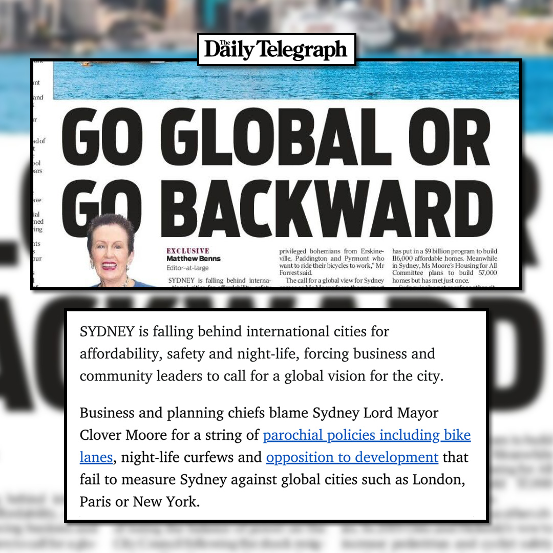 CloverMoore's tweet photo. Another day, another facile and personal attack in the Daily Tele.
I’ll save you having to buy the paper – today’s criticism claims Sydney is going backward.
Here's why I – unsurprisingly – disagree: https://t.co/DkXA2YiIaW https://t.co/S0HeiYTqdn