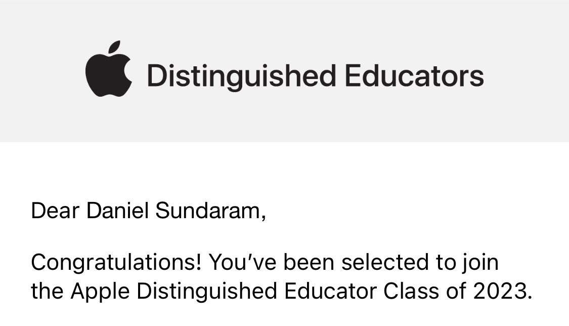 Thrilled to be part of the #ADE community and looking forward to meeting the team in July. Thank you <a href="/HemaMandanna/">Hema Mandanna</a> <a href="/Swaroop_venni/">Swaroop Venni</a> <a href="/Lakshmi8297/">Lakshmi Priya</a> for you support and encouragement. 
#ADE2023 Inspired! <a href="/AppleEDU/">Apple Education</a>