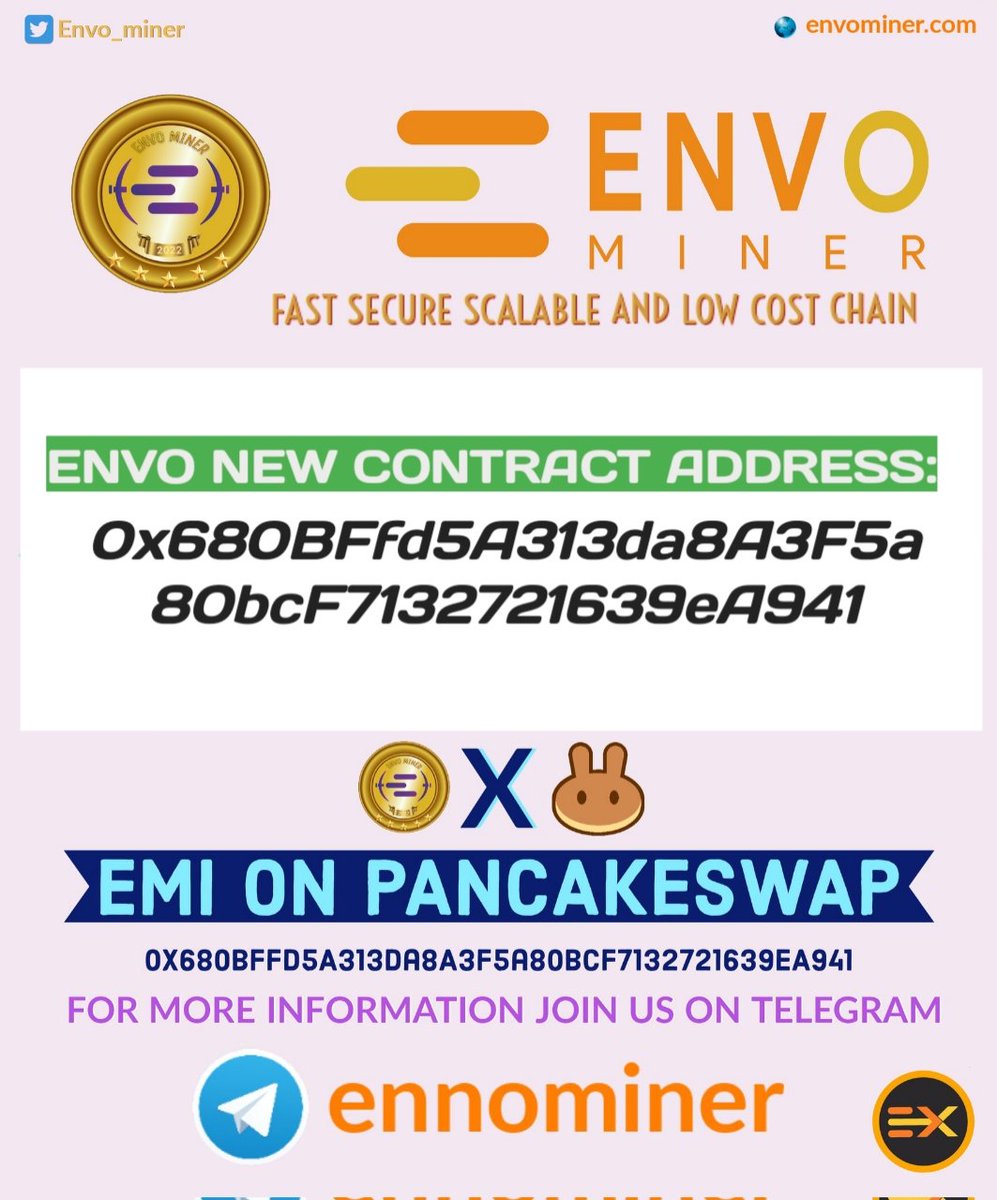 EnvoMiners's tweet photo. 🔻ENVO NEW CONTRACT ADDRESS:
0x680BFfd5A313da8A3F5a80bcF7132721639eA941

✅ #Envominer MINING ⛏ APP LINK-👇
https://t.co/t55BSykewu

📌 Know More-👇
https://t.co/PJAyWaCE3q https://t.co/YCjDT4UOHv
