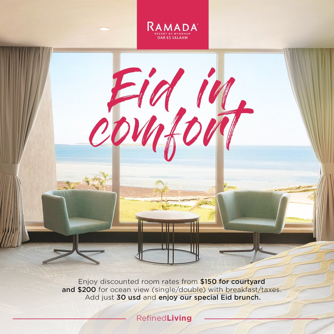 RamadaResortDar's tweet photo. Take a break from the hustle and bustle and enjoy a peaceful Eid staycation at our resort.
For more details contact us via +255 753 333 800
#homewayfromhome #ramadamoments #perfectstaycation #EidAlFitri https://t.co/chECIKbYHZ