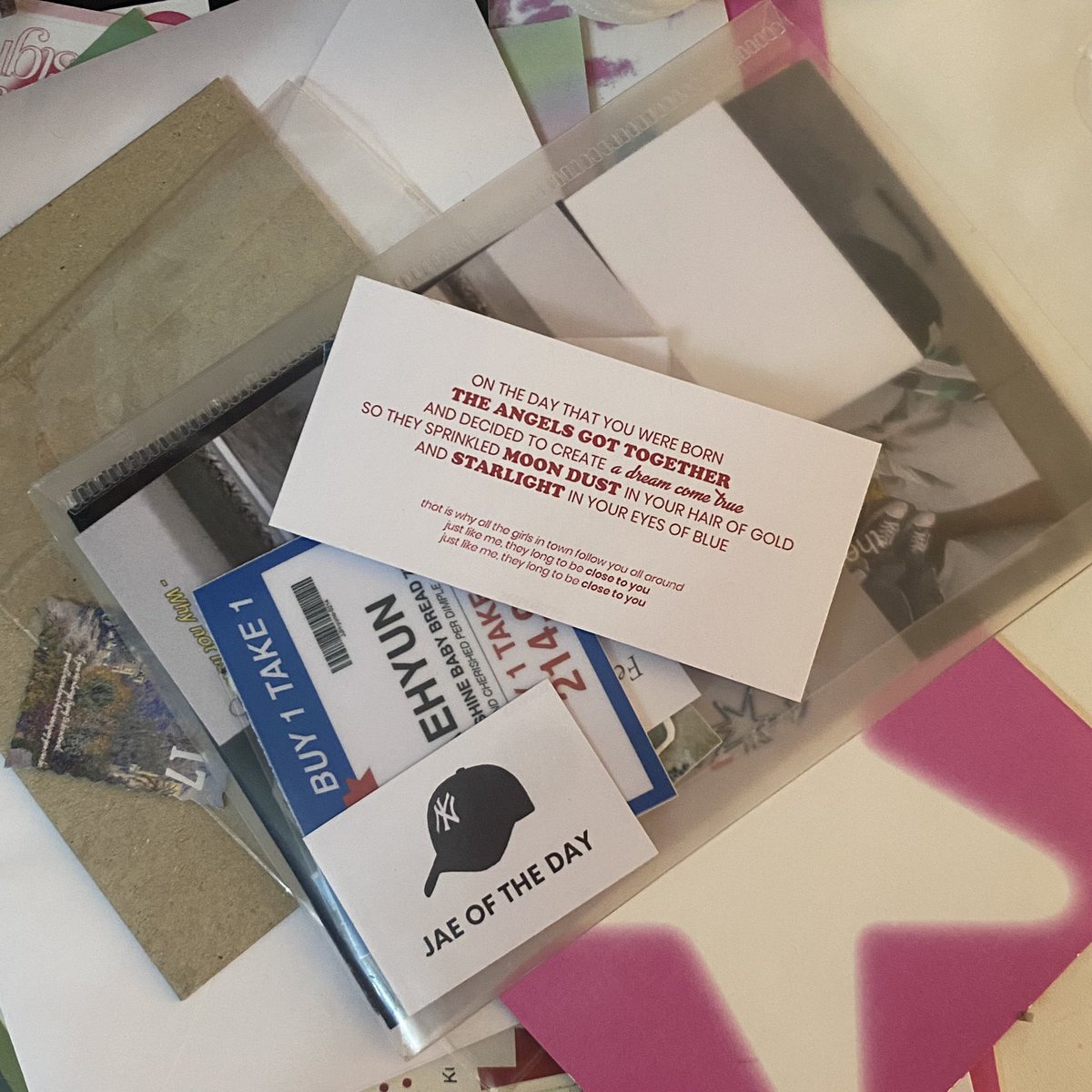 haejaeheart's tweet photo. to all those who got #apackofstuff from gabi and i's proj, one of the cards in the pack is a lyrics from the carpenter's "close to you" and it's one of jaehyun's mix for his nammse special episode ๐ฅน https://t.co/zfiCbwjDyg