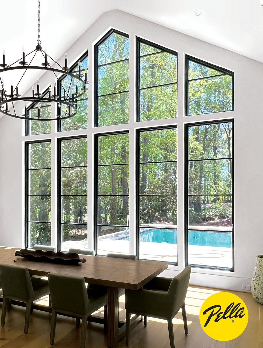 Absolutely stunning view with Pella windows brought to us by St. Clair Construction Group out in the Triangle region. We can't imagine a better wall of glass looking out to the pool and backyard than this!

#spring #customhome #diningroom #aesthetic #raleigh #windows #glasswalls