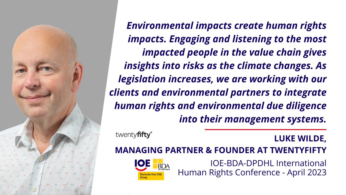 🗣️ Offering insights on environmental due diligence at the international conference on #BizHumanRights in Bonn, Luke Wilde, founder of <a href="/twentyfifty/">twentyfifty ltd</a>, reported on his organisation's work and outlined the interlinkages between #HumanRights and the #environment.