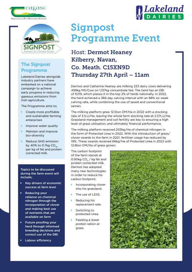 Signpost Event on the farm of Dermot Heaney Navan, Co. Meath C15 XN9D next Thursday 27th @ 11am.
<a href="/TeagascSignpost/">TeagascSignpost</a> <a href="/teagasc/">Teagasc</a>