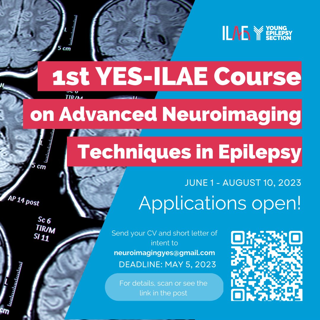 📢Applications are open for YES-ILAE’s 1st free hands-on course on advanced neuroimaging in epilepsy! Topics include MRI acquisition, advanced MRI analysis, quantitative PET, SPECT &amp; EEG source imaging, and more!.
Deadline: May 5, 2023. 
More information: shorturl.at/afnR1