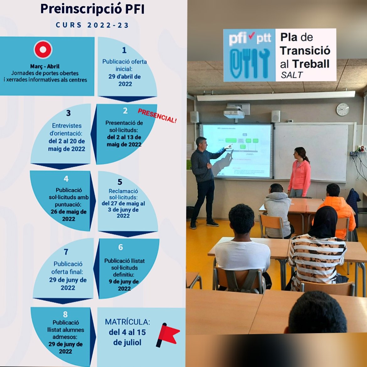 Avui, a l'institut <a href="/INS_VALLVERA/">INS VALLVERA</a> de <a href="/ViladeSalt/">Ajuntament de Salt</a> hem fet 1a #xerrada informativa📢 sobre el <a href="/pfi_edu/">PFI</a> del <a href="/pttsalt/">삐</a>. Tens entre 16 i 21 anys? No tens el graduat d'ESO? Preinscriu-te dl 2 al 13 d maig  (Aux. Vendes a <a href="/inssunyer/">ins salvador sunyer</a> ) i el  <a href="/PTTInstal/">PTT Instal•lacions</a> (Aux. d'Instal.lacions a <a href="/EspriuSalt/">Institut Salvador Espriu (Salt)</a>)