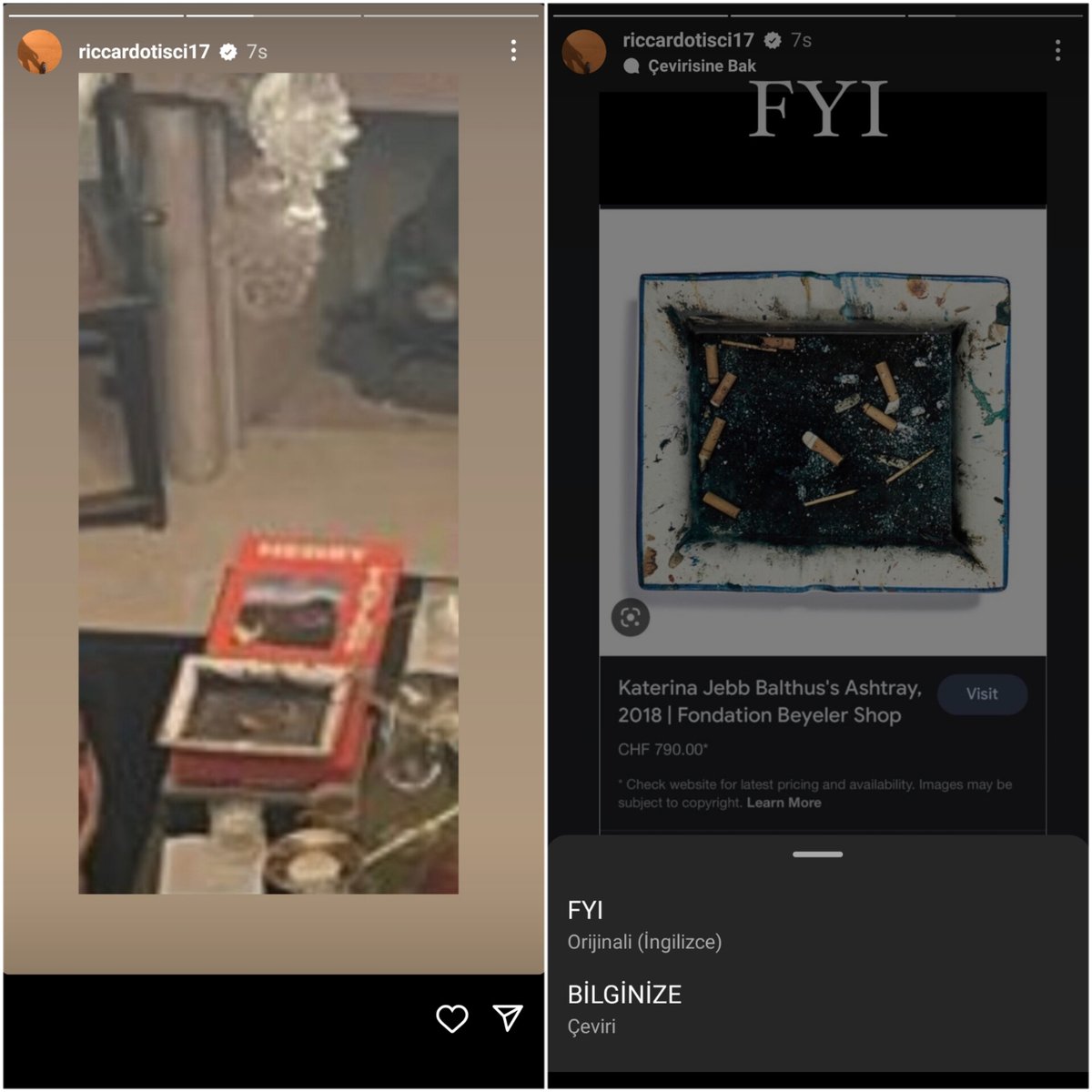 Story update from Burberry's former creative director who shared the photo after ROSÉ's recent events! It has been confirmed that that item is an ashtray!

#ROSÉ #로제 #BLACKPINKROSÉ #블랙핑크로제