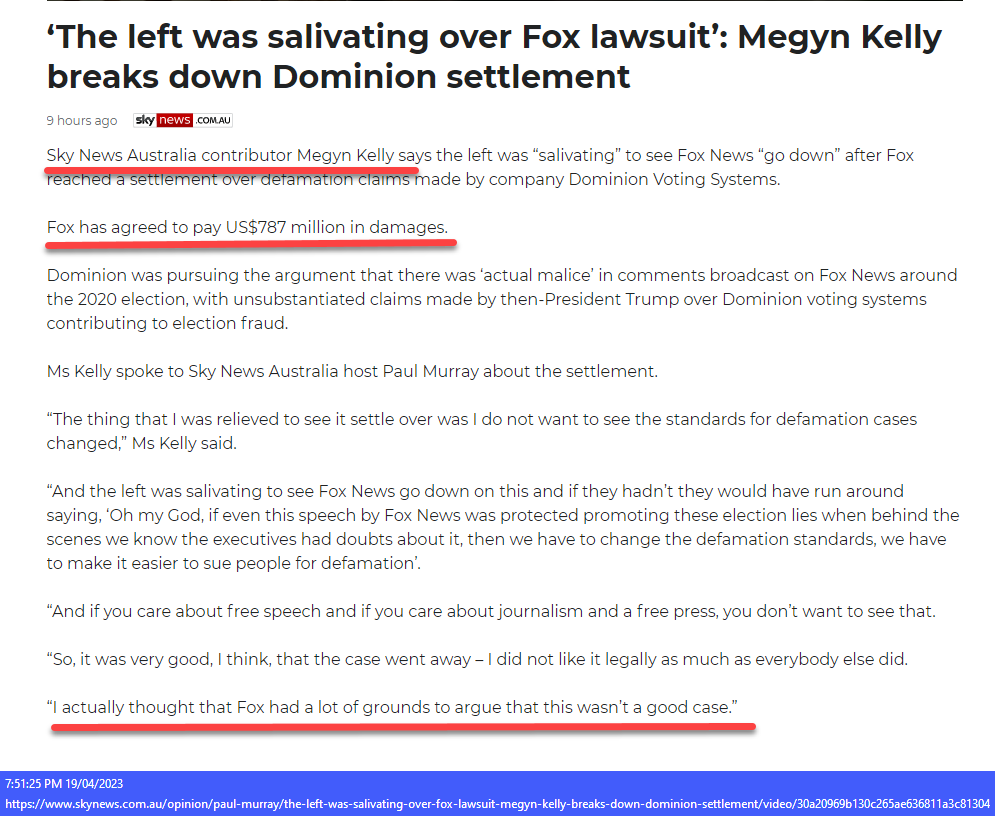 Aushiker's tweet photo. Apparently @megynkelly is @SkyNewsAustralia  leading legal expert, specialising in defamation.

It would seem that the desperation is intense at #SkyNAD to spin the Dominion lawsuit.

Try harder ...

cc @slpng_giants_oz https://t.co/07Cw4livkC