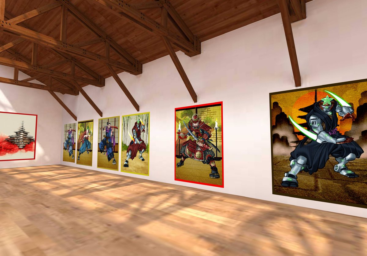 DGENSamurai's tweet photo. @BokaloidArts I just love a good gallery, roaming around and taking in the work (that’s looking btw🤔) and let’s face it there’s nothing like having you’re own place! So here’s a pic of my dgen samurai wall ( https://t.co/J4hKwIai08 ) loving the ‘pagoda’ background Javs👍 https://t.co/J46TLReaDl