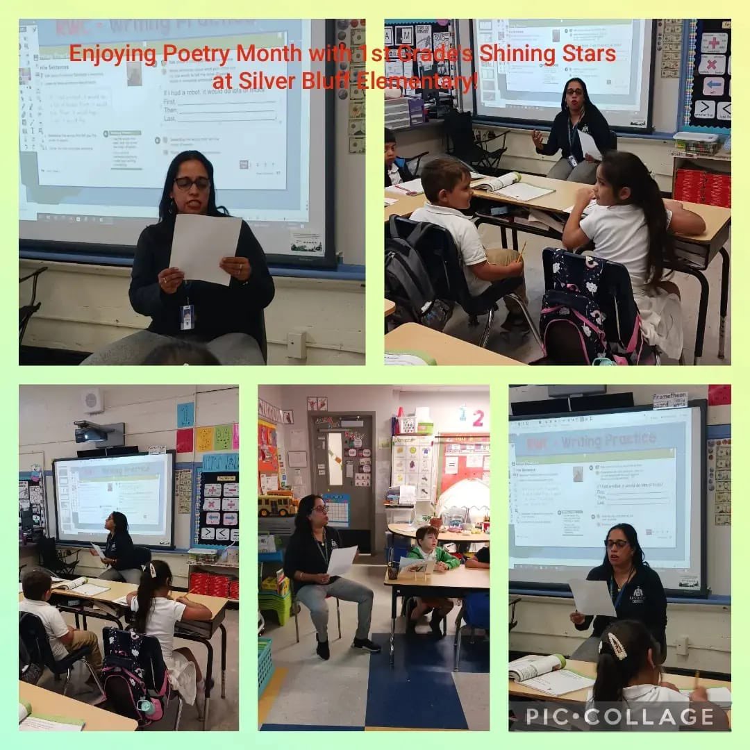 SilverBluffElem's tweet photo. Celebrating Poetry Month with Pre-K, Kinder, and 1st Grade! #springintopoetry #wegotpoetry #mdcpspoeminyourpocket #poetrydigitalliteracy https://t.co/wJOH1w4H2t
