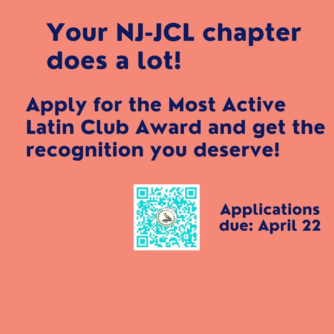 njjcl_'s tweet photo. Nota Bene:
The deadline to submit NJ-JCL scholarship and Most Active Latin Club Award applications is this Saturday, April 22. https://t.co/NkbtcN2rhZ