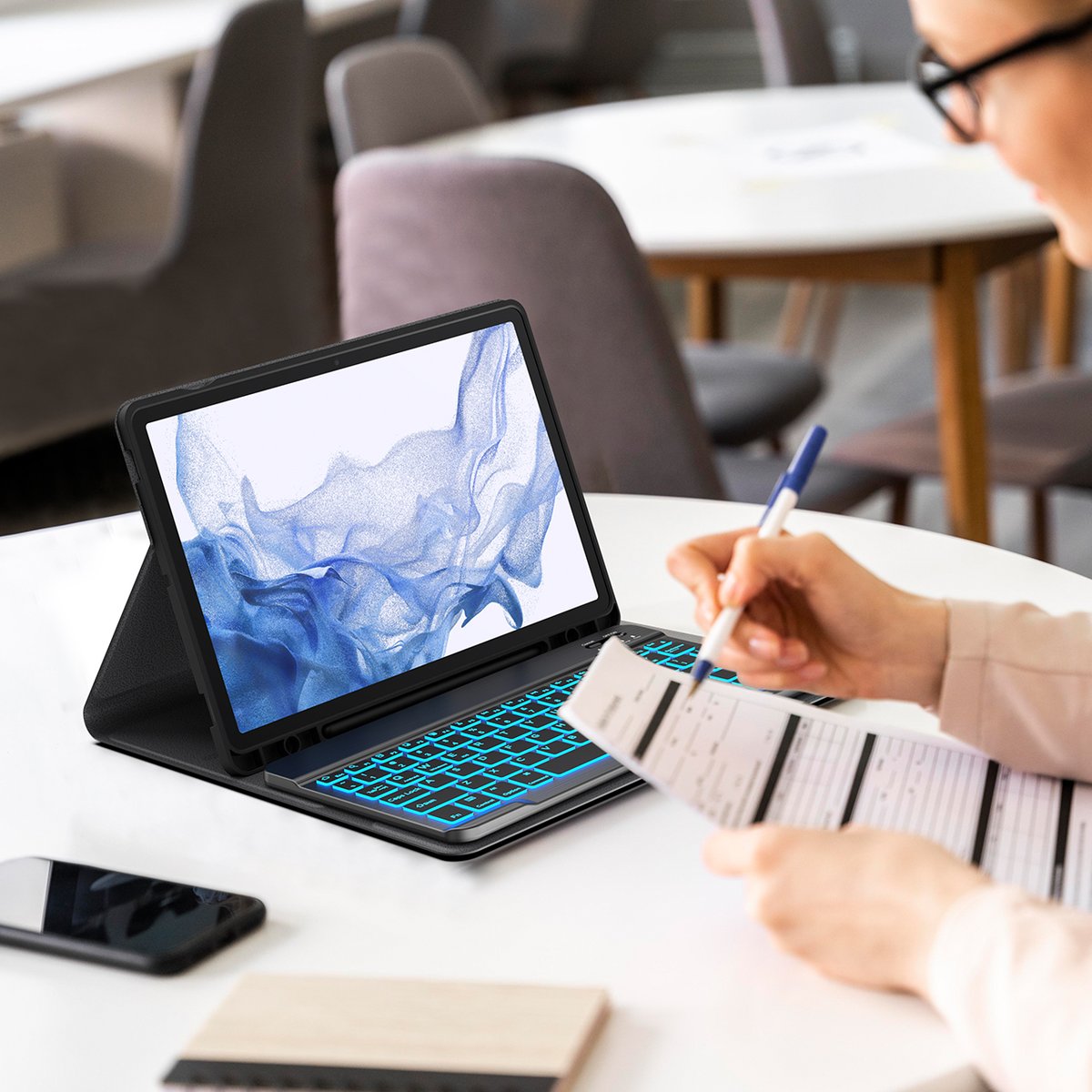 typecaseco's tweet photo. Upgrade your tablet experience with our Folio #Keyboard Case#, perfect for work or play! For #11'' Samsung Tab S8/Tab S7#, 7 Colors Backlit, Detachable Keyboard, S Pen Holder. https://t.co/c7e1p0R6wi