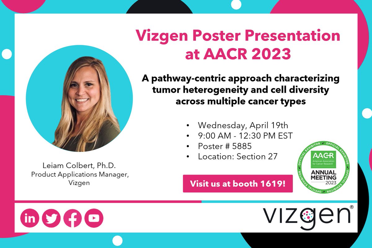 vizgen_inc's tweet photo. Last day of #AACR23 & final #PosterPresentation by Leiam Colbert from 9 am-12:30 pm! Learn how we created our new #MERSCOPE PanCancer Pathways #PredesignedPanel & see #spatialgenomics data of many #humancancers.
Read the abstract:
https://t.co/r4RNRYcsSN
#TumorBiology #MERFISH https://t.co/Bxg0taGD3D