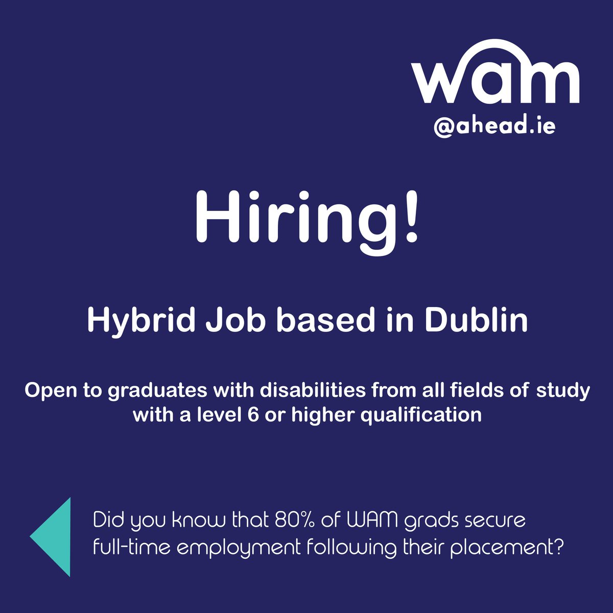 aheadireland's tweet photo. Job fairy time again π§ We've partnered with SIG Ireland to open applications exclusively to grads with disabilities for a Data Specialist position. Level 6 or above qualification in any subject required. Apply by May 3 - https://t.co/EPn6Bph6yW #WAMworks #JobFairy https://t.co/oCIn02dMHa