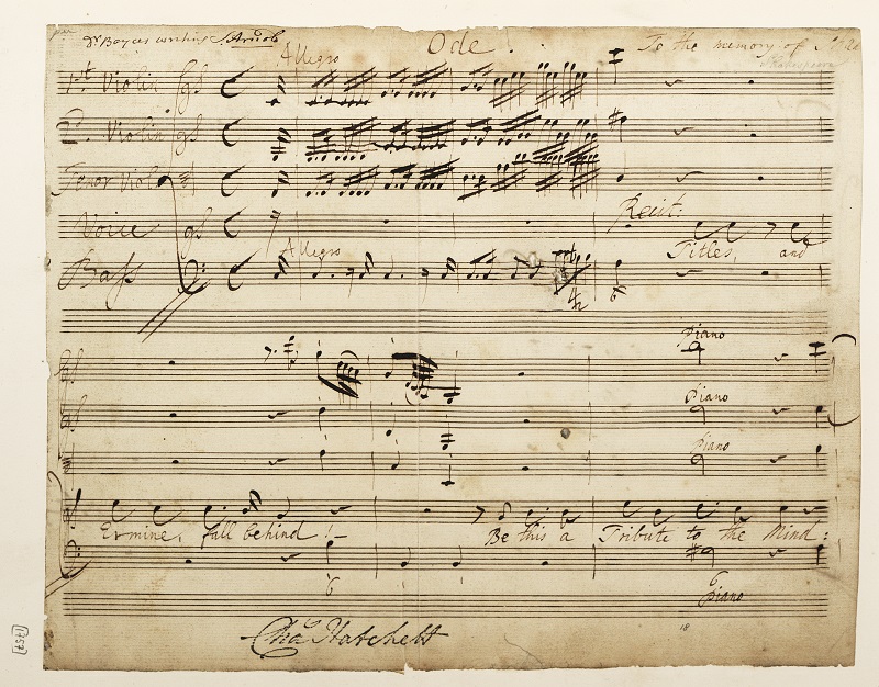 HandelGCHF's tweet photo. On Shakespeare's birthday, here is the first page of William Boyce's Ode to Shakespeare, long thought lost and discovered by librarians in a volume acquired for the #GeraldCokeHandelCollection at the @FoundlingMuseum. @IAML_UK_IRL #ShakespeareSunday @MLAGuk https://t.co/GsgbIA3cw4