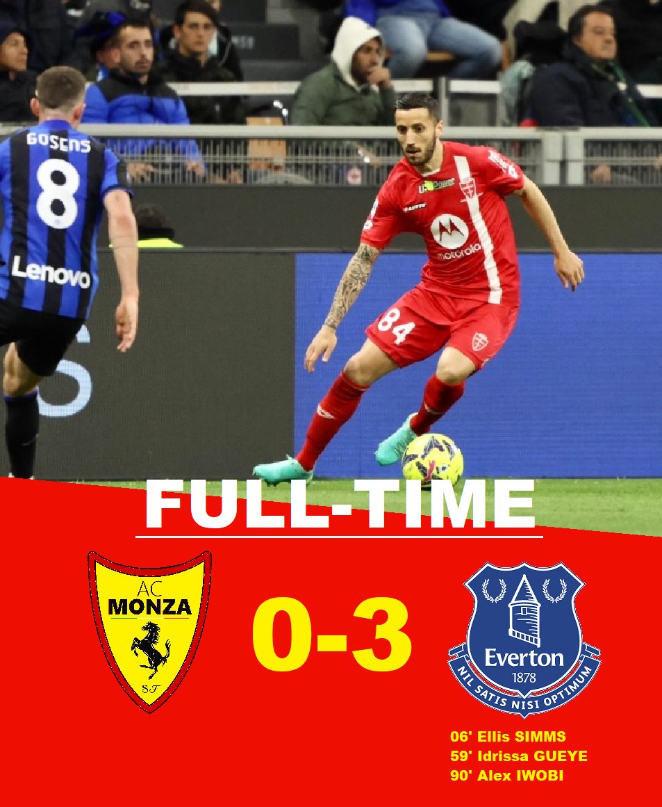 ACMonzaFerrari's tweet photo. Fin du match.
Nos joueurs n'ont pu rien faire face à une équipe d'Everton bien trop forte 🫤
#BarclaysLeague | #ACMFEVE | #ACMonzaFerrari https://t.co/ZFLe5Rmlq4