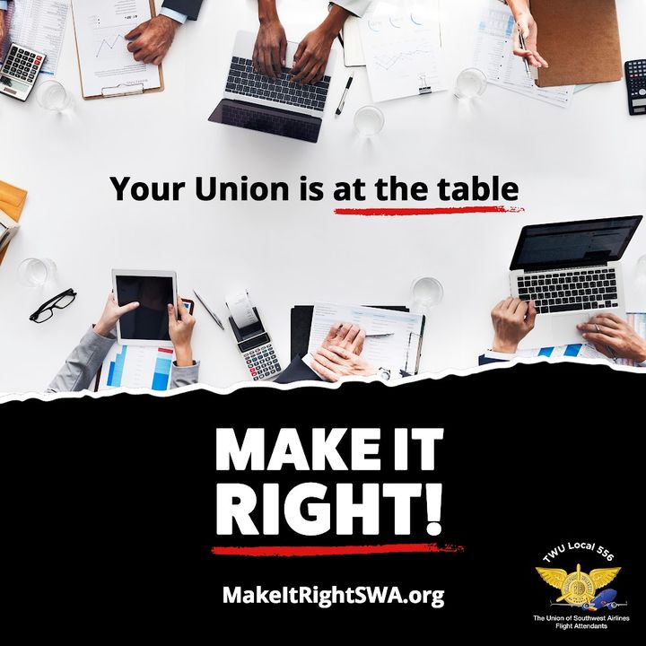 TWU556's tweet photo. Your Union is at the negotiating table with Southwest Airlines this week. #MakeItRightSWA #TWU556 https://t.co/eDKA43YyUu