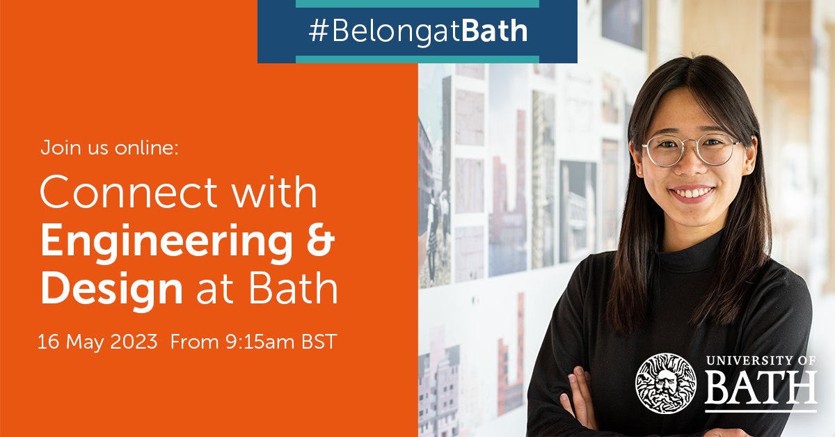 bathenganddes's tweet photo. Anyone you know considering an MSc in engineering at Bath? 

Connect with our amazing current students &amp; academics to explore course content, specialist facilities as well as career prospects at our exclusive free online event in May. 

https://t.co/uW89aZ72WX  #EngineeringAtBath https://t.co/9DOiC87bWb