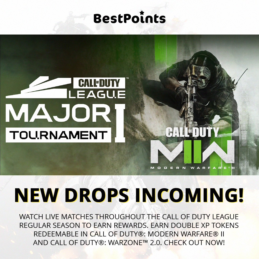 bestpointscd's tweet photo. NEW Drops INCOMING! 💥 Watch live matches throughout the Call of Duty League regular season to earn rewards. 📺  Earn Double XP Tokens redeemable in Call of Duty®: Modern Warfare® II and Call of Duty®: Warzone™ 2.0. Check out NOW! 🙌🏽

#bestpoints #CallOfDuty #freegiftcards https://t.co/PuWLKRjq80