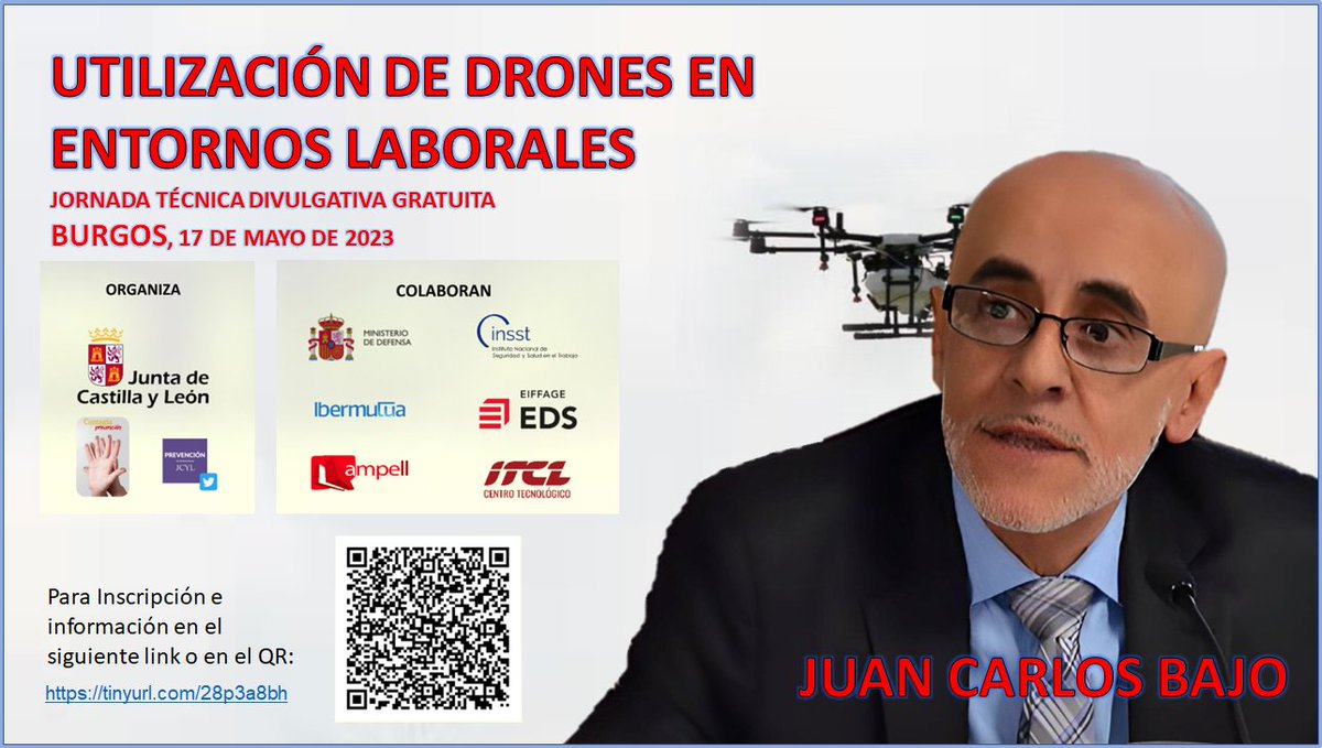 droneuropa1's tweet photo. JUAN CARLOS BAJO: UTILIZACIÓN DE DRONES EN ENTORNOS LABORALES
JORNADA GRATUITA BURGOS 17 DE MAYO

Para Inscripción e información en el siguiente link:
https://t.co/aVfGh1f5dF

#droneuropa #Ampell #PRL #SST #asesoriadrones #Dronagricultura #MANUALOPERACIONESDRONES #DRONES https://t.co/yHg4H6y4ms