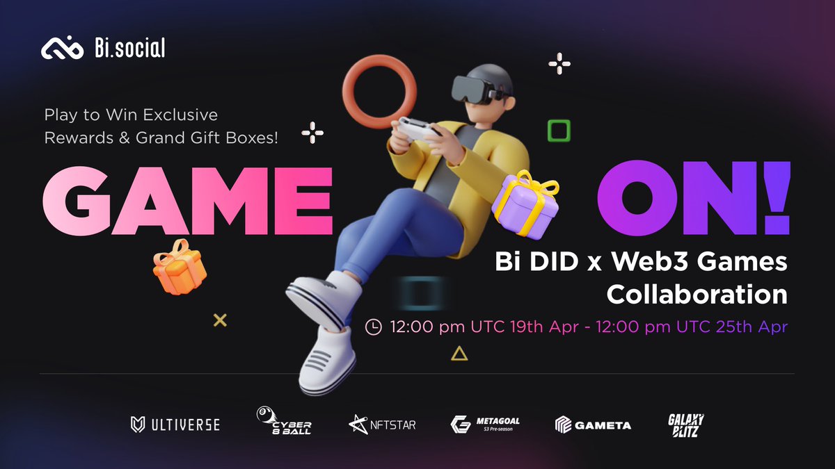 Bitislands_'s tweet photo. ❗️𝐆𝐀𝐌𝐄 𝐎𝐍❗️
𝐁𝐢 𝐃𝐈𝐃 𝐱 𝐖𝐞𝐛𝟑 𝐆𝐚𝐦𝐞𝐬 𝐂𝐨𝐥𝐥𝐚𝐛𝐨𝐫𝐚𝐭𝐢𝐨𝐧

🔗 https://t.co/yzfSOVGJX4 

💡 Grand collab with 4⃣️ leading #web3game projects👇
✖️ @Gameta_Official
✖️ @UltiverseDAO @Cyber8Ball
✖️ @THENFTSTAR
✖️ @GalaxyBlitzGame 

🎁 Over💲𝟐𝟎𝐤 worth of rewards will distribute to participator!

⌛️ 12:00pm UTC 19th April - 12:00pm UTC 25th April