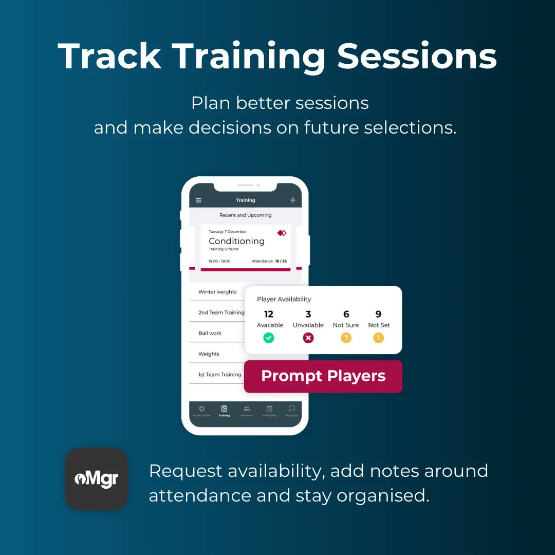 With the Manager App you can track who comes to training, plan sessions and make decisions on future selection. ⚽️ 🏉🏑 Download the App now! Link in our bio 🔗📲 #Pitchero #MangerApp