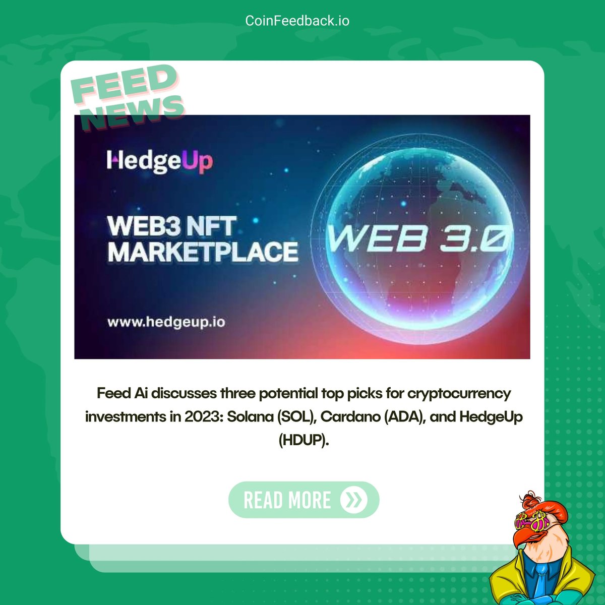 yeniyedi7's tweet photo. Feed Ai discusses three potential top picks for cryptocurrency investments in 2023: Solana (SOL), Cardano (ADA), and HedgeUp (HDUP).
For more feed AI news and more, please visit https://t.co/R3lpkiGz65.
#coinfeedback #Cryptonews #ai
https://t.co/bYcssjfSak https://t.co/GgnlJea0Kw